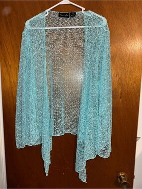 Frazzle Aqua Open-Knit Draped Women's Cardigan